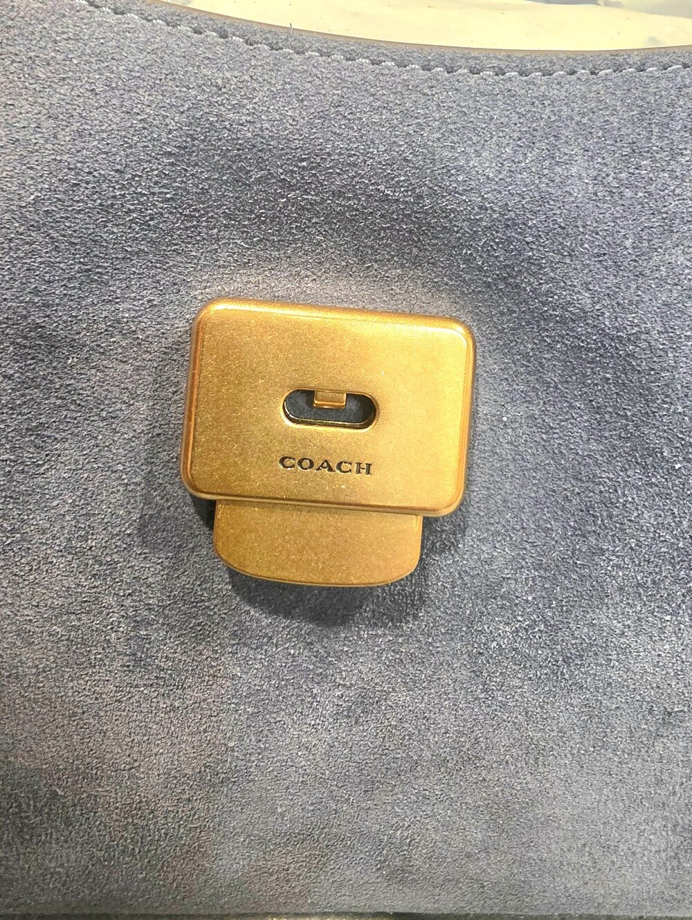 NWT Authentic Coach Blue Suede Top-Handle Rogue Satchel with Gold Hardware - Picture 6 of 9